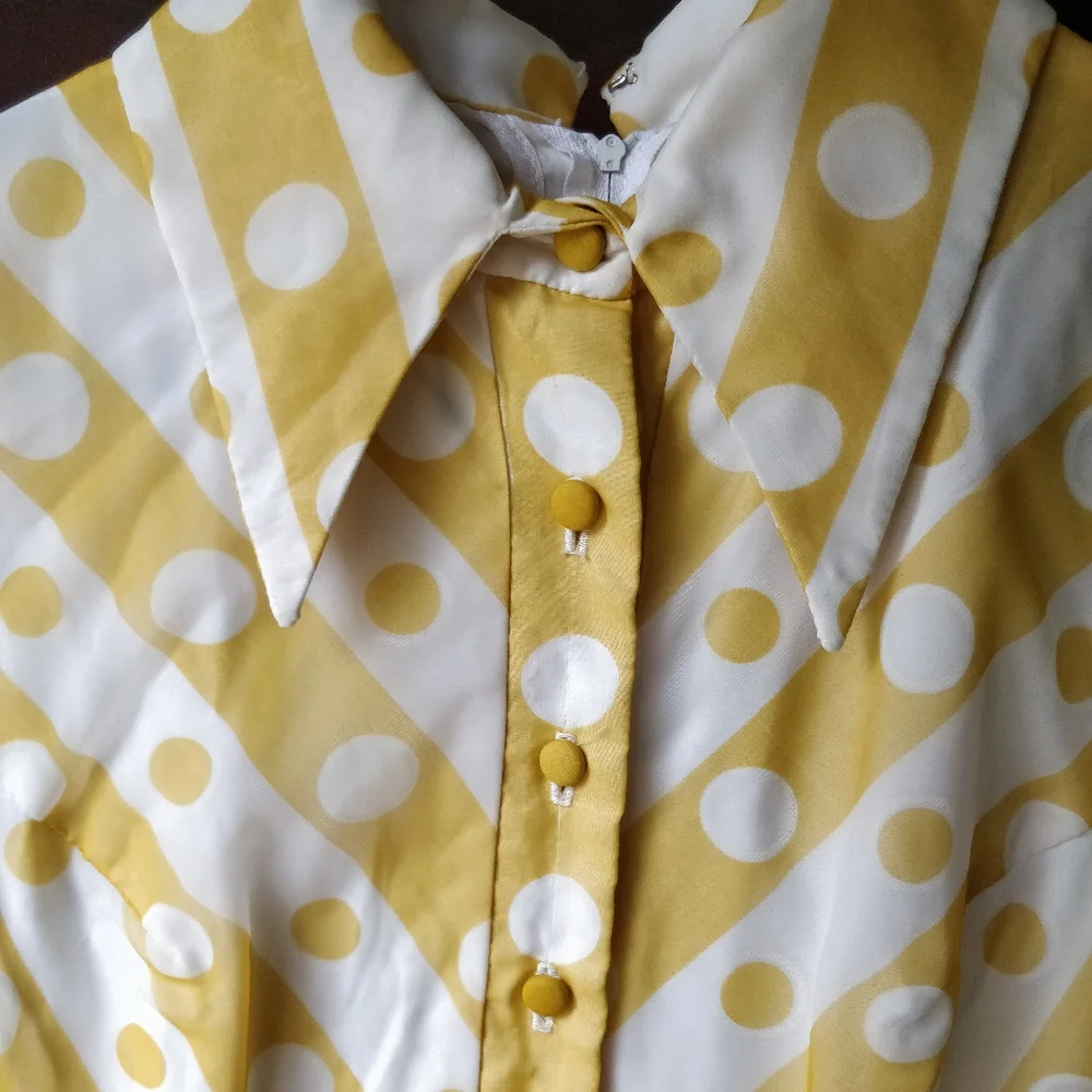 Coco California Vintage 70s Yellow Polka Dot Maxi Dress - Picture 3 of 7